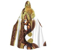 JxWCher Adult Halloween Hooded Cape,Waves lapping at the rocks Print Witch Hooded Robe, Long Cloak for Costume Party Cosplay, Nut-eating Squirrel, One Size