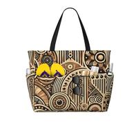 JxWCher African Tribal Print 28L Beach Tote Bag, Water-resistant Travel Tote, Lightweight Gym & Camping Carryall