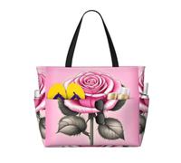 JxWCher Beautiful pink roses Print 28L Beach Tote Bag, Water-resistant Travel Tote, Lightweight Gym & Camping Carryall