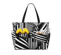 JxWCher Black white geometric lines Print 28L Beach Tote Bag, Water-resistant Travel Tote, Lightweight Gym & Camping Carryall