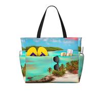 JxWCher Caribbean Scenery Print 28L Beach Tote Bag, Water-resistant Travel Tote, Lightweight Gym & Camping Carryall
