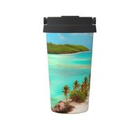 JxWCher Caribbean Scenery Print Travel Coffee Mug 16Oz, Hot/Ice Drinking Thermal Cup, Leakproof, for Office, Car
