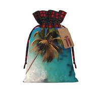Jxwcher Christmas Gift Bags Caribbean Islands Print Santa Wrapping With Tags, Candy Drawstring Fabric Sacks, Festive Xmas Party Holiday