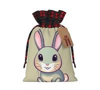 Jxwcher Christmas Gift Bags Cute Little Bunny Print Santa Wrapping With Tags, Candy Drawstring Fabric Sacks, Festive Xmas Party Holiday