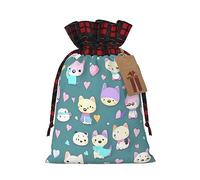 Jxwcher Christmas Gift Bags Cute Little Fox Print Santa Wrapping With Tags, Candy Drawstring Fabric Sacks, Festive Xmas Party Holiday