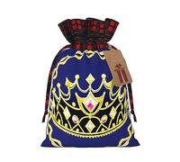 Jxwcher Christmas Gift Bags Fantasy Tiara Print Santa Wrapping With Tags, Candy Drawstring Fabric Sacks, Festive Xmas Party Holiday