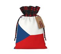 Jxwcher Christmas Gift Bags Flag Of The Czech Republic Print Santa Wrapping With Tags, Candy Drawstring Fabric Sacks, Festive Xmas Party Holiday