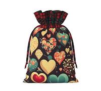 Jxwcher Christmas Gift Bags Heart Crush Flower Print Santa Wrapping With Tags, Candy Drawstring Fabric Sacks, Festive Xmas Party Holiday