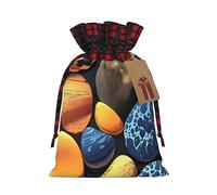 Jxwcher Christmas Gift Bags Yellow Pebbles Print Santa Wrapping With Tags, Candy Drawstring Fabric Sacks, Festive Xmas Party Holiday