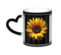 JxWCher Color Changing Mugs, A Lonely Sunflower Print Heat Change Magic Mugs, Novelty Heat Sensitive Mugs Cup Heat Reveal Milk Cup-Black