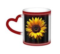 JxWCher Color Changing Mugs, A Lonely Sunflower Print Heat Change Magic Mugs, Novelty Heat Sensitive Mugs Cup Heat Reveal Milk Cup-Red