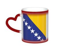 JxWCher Color Changing Mugs, Flag of Bosnia and Herzegovina Print Heat Change Magic Mugs, Novelty Heat Sensitive Mugs Cup Heat Reveal Milk Cup-Red