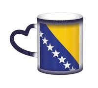 JxWCher Color Changing Mugs, Flag of Bosnia and Herzegovina Print Heat Change Magic Mugs, Novelty Heat Sensitive Mugs Cup Heat Reveal Milk Cup-Blue