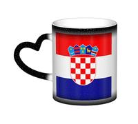 JxWCher Color Changing Mugs, Republic of Croatia flag Print Heat Change Magic Mugs, Novelty Heat Sensitive Mugs Cup Heat Reveal Milk Cup-Black