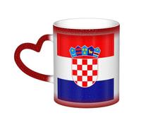 JxWCher Color Changing Mugs, Republic of Croatia flag Print Heat Change Magic Mugs, Novelty Heat Sensitive Mugs Cup Heat Reveal Milk Cup-Red