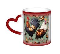 JxWCher Color Changing Mugs, Rooster and Chicken Print Heat Change Magic Mugs, Novelty Heat Sensitive Mugs Cup Heat Reveal Milk Cup-Red