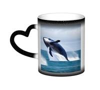 JxWCher Color Changing Mugs, Whales at sea Print Heat Change Magic Mugs, Novelty Heat Sensitive Mugs Cup Heat Reveal Milk Cup-Black