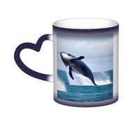 JxWCher Color Changing Mugs, Whales at sea Print Heat Change Magic Mugs, Novelty Heat Sensitive Mugs Cup Heat Reveal Milk Cup-Blue