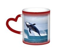 JxWCher Color Changing Mugs, Whales at sea Print Heat Change Magic Mugs, Novelty Heat Sensitive Mugs Cup Heat Reveal Milk Cup-Red