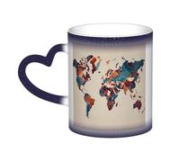 JxWCher Color Changing Mugs, World Map Outline Print Heat Change Magic Mugs, Novelty Heat Sensitive Mugs Cup Heat Reveal Milk Cup-Blue