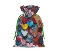 JxWCher Colorful Heart Print Burlap Drawstring Gift Bags for Christmas, Rustic Holiday Treat Pouches Gift Wrapping