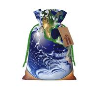 JxWCher Cosmic Earth Print Christmas Gift Bag Gift Pouches with Drawstring, Rustic Holiday Party Favor Bags Medium