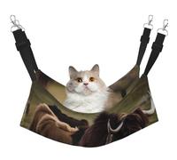 JxWCher Cozy Reversible Cat Hammock Bed for Crates & Cages,Soft Pet Resting,Mighty Highland Yak Print Playing Perch Mat