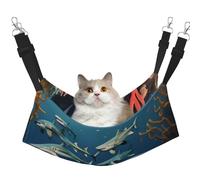 JxWCher Cozy Reversible Cat Hammock Bed for Crates & Cages,Soft Pet Resting,Sharks Under The sea Print Playing Perch Mat