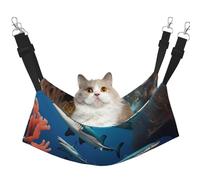 JxWCher Cozy Reversible Cat Hammock Bed for Crates & Cages,Soft Pet Resting,Submarine Shark Coral Print Playing Perch Mat