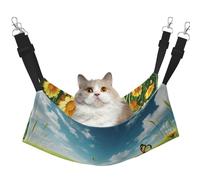 JxWCher Cozy Reversible Cat Hammock Bed for Crates & Cages,Soft Pet Resting,Sunny Meadow Print Playing Perch Mat