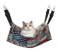 JxWCher Cozy Reversible Cat Hammock Bed for Crates & Cages,Soft Pet Resting,USA Flag Patchwork Print Playing Perch Mat