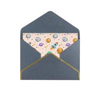 JxWCher DIY Card Elegant Gold Edge Greeting Card with Envelope, Rocket Ship & Planets Print Blank Note for Any Occasion
