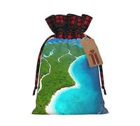 JxWCher Festive Santa An island in the ocean Print Gift Bags with Tags & Drawstring â€“ Perfect for Christmas Wrapping & Holiday Parties