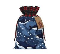 JxWCher Festive Santa Blue Killer Whale Print Gift Bags with Tags & Drawstring â€“ Perfect for Christmas Wrapping & Holiday Parties