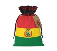JxWCher Festive Santa Flag of Bolivia Print Gift Bags with Tags & Drawstring – Perfect for Christmas Wrapping & Holiday Parties
