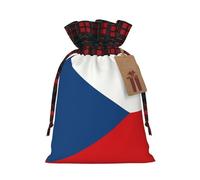 JxWCher Festive Santa Flag of the Czech Republic Print Gift Bags with Tags & Drawstring – Perfect for Christmas Wrapping & Holiday Parties