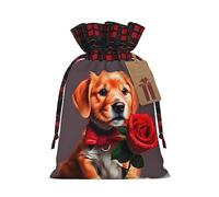 JxWCher Festive Santa Gentleman-like dog Print Gift Bags with Tags & Drawstring â€“ Perfect for Christmas Wrapping & Holiday Parties