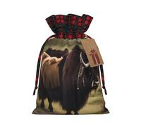 JxWCher Festive Santa Mighty Highland Yak Print Gift Bags with Tags & Drawstring â€“ Perfect for Christmas Wrapping & Holiday Parties