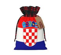 JxWCher Festive Santa Republic of Croatia flag Print Gift Bags with Tags & Drawstring – Perfect for Christmas Wrapping & Holiday Parties