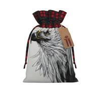 JxWCher Festive Santa Sketching an eagle Print Gift Bags with Tags & Drawstring â€“ Perfect for Christmas Wrapping & Holiday Parties