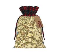 JxWCher Festive Santa Treasure Maze Print Gift Bags with Tags & Drawstring – Perfect for Christmas Wrapping & Holiday Parties