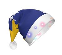 JxWCher Flag of Bosnia and Herzegovina Print Christmas Hat, Large Soft LED Santa Beanie Hat, for Holiday Parties and Seasonal Events, Xmas tree Decor