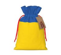 JxWCher Flag of Ukraine Print Burlap Drawstring Gift Bags for Christmas, Rustic Holiday Treat Pouches Gift Wrapping