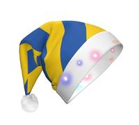 JxWCher Flag of Ukraine Print Christmas Hat, Large Soft LED Santa Beanie Hat, for Holiday Parties and Seasonal Events, Xmas tree Decor