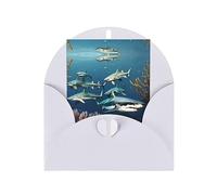 JxWCher Greetings Card Themed Holiday Card Sharks under the sea Blank Note Birthday card with Envelopes - Friendship/Holidays/Weddings(2PC)