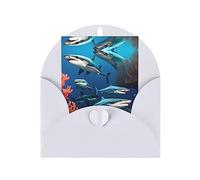 JxWCher Greetings Card Themed Holiday Card Submarine shark coral Blank Note Birthday card with Envelopes - Friendship/Holidays/Weddings(2PC)