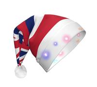 JxWCher Hawaii Flag Print Christmas Hat, Large Soft LED Santa Beanie Hat, for Holiday Parties and Seasonal Events, Xmas tree Decor