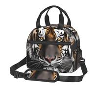JxWCher Insulated Lunch Bag for Women Men, Tiger at rest Print Lunch Box Cooler Bag with Strap for Work Picnic