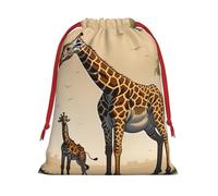 JxWCher Large Xmas Gift Bag, Mother and child giraffe Drawstring Storage Pouch Fade-Resistant with Secure Closure, Home, Office, Travel, Gift Giving
