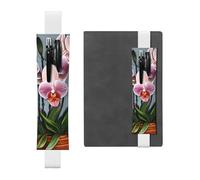 JxWCher Leather Pen Holder Bookmark for Notebook Deco,Blooming Orchids Print Book Mark Elastic Pen Pouch Organizer